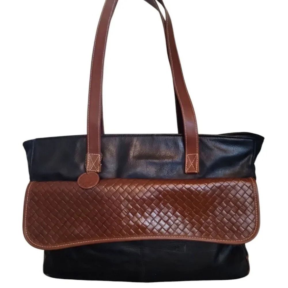 Mountain Ridge Black and Brown Faux Leather Zipper Snap Closure Tote